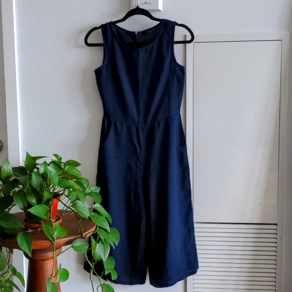 Cropped navy blue jumpsuit - Picture 1 of 3